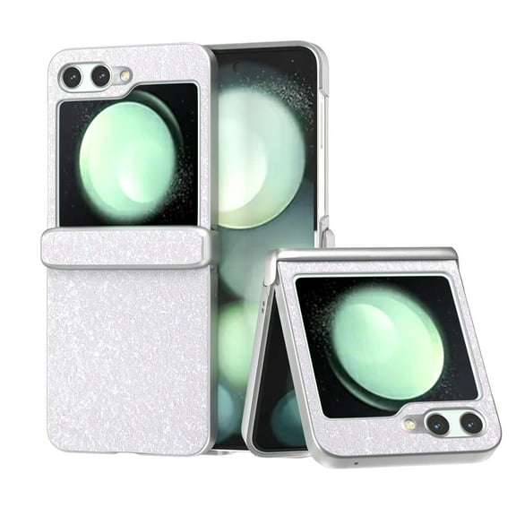 For Z Flip 5 Case, [Hinge Protection] Bling Sparkle Glitter Shiny Girls Women Man Slim Thin Protective Case for Samsung Galaxy Z Flip 5,Shockproof Anti-Fingerprint,Rugged Hard Case,White