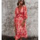 thumbnail image 1 of Vestido de manga larga con estampado floral,Vestido con cuello en V y manga larga Vestido midi Mujer Elegante Vestido de manga larga Grado profesional, 1 of 6