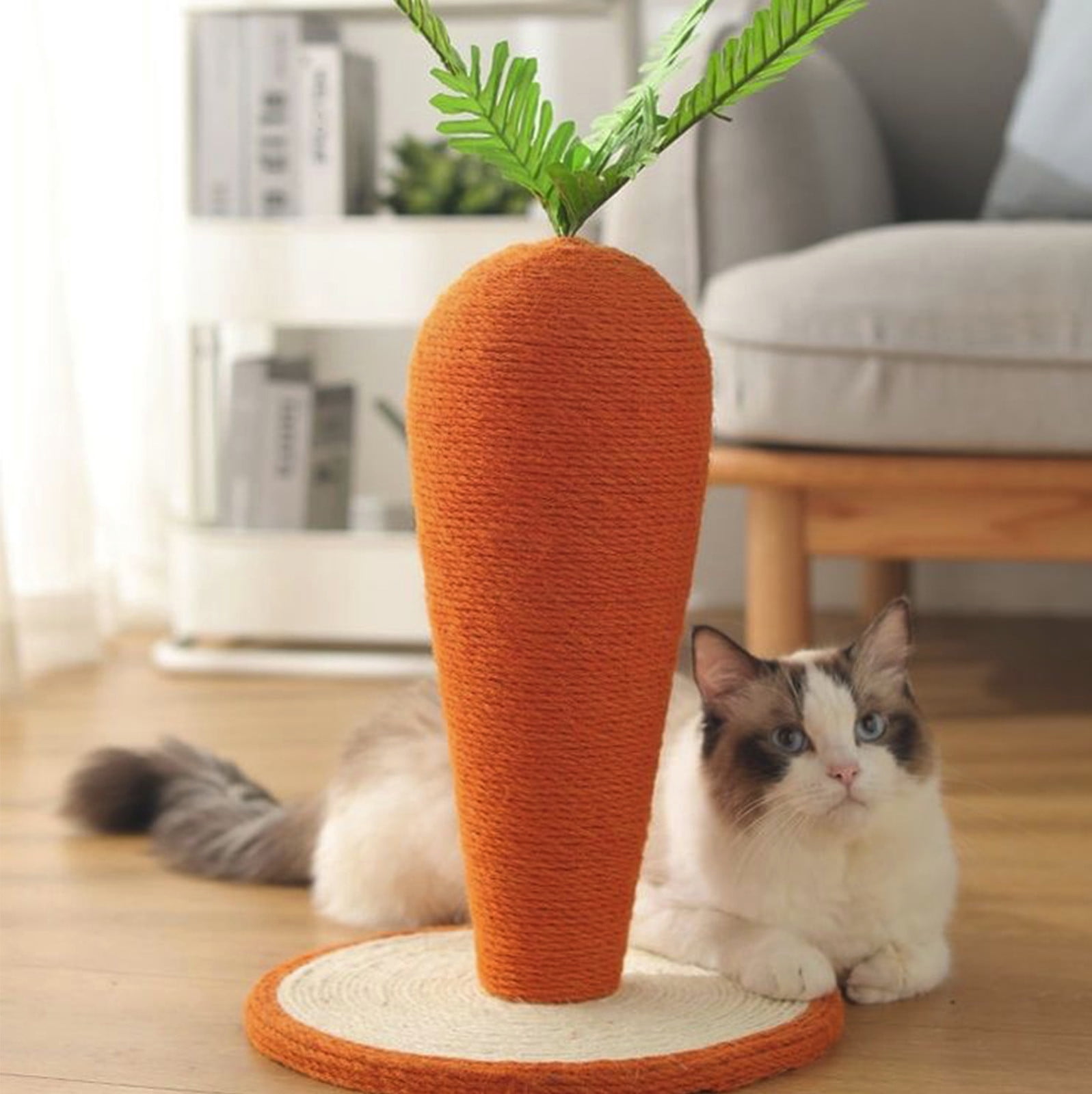 Tarmeek Cat Scratching Post with Carrot Design, Durable Sisal Fiber Cat Scratcher for Indoor Cats, Pet Toys for Kittens and Adult Cats, Sturdy Base for Stability
