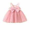 thumbnail image 2 of HOMADLES Summer Dress for Girls Sleeveless Print Bow Mesh Crewneck Stretch Casual Princess Dress Pink 3 T, 2 of 9