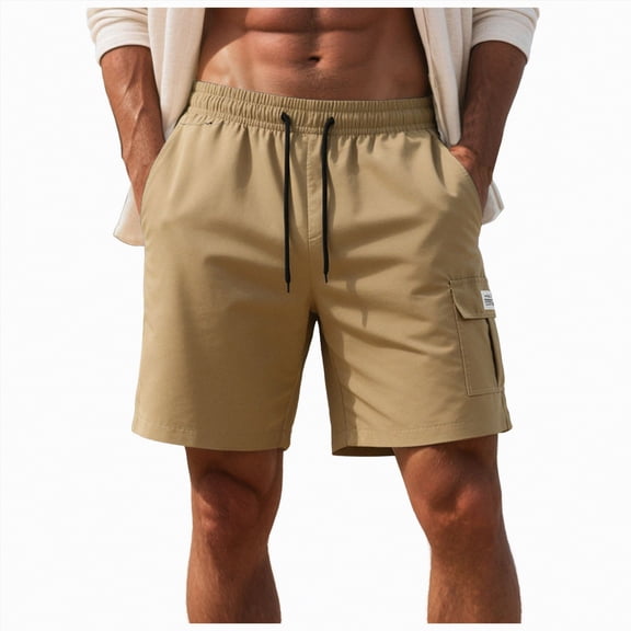 Rotm Men'S Swimwear Men's Swim Trunks Quick Dry Beach Shorts with Zipper Pockets and Mesh Lining Khaki,XS