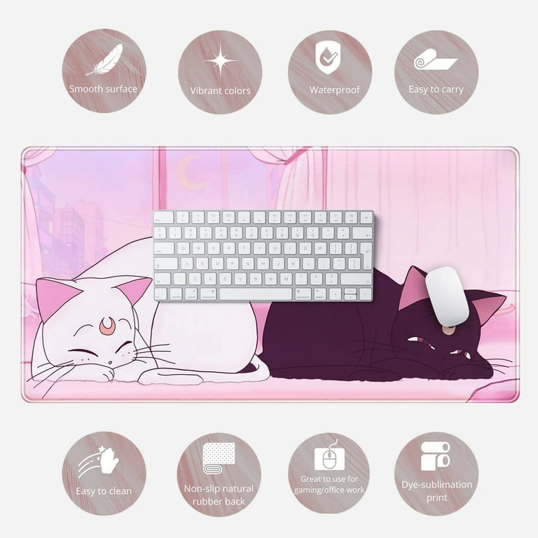 Black Cat Desk Mat, Anime Desk Mat, Kawaii Office Accessories
