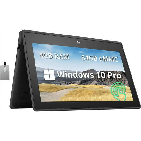 HP ProBook x360 11.6" HD 2-in-1 Touchscreen Laptop, Intel Celeron N5100 Processor, 4GB LPDDR4 RAM, 64GB eMMC Storage, Intel UHD Graphics, HD Webcam, Windows 10 Pro, Black, 32GB Hotface USB Card