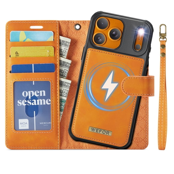 Funda tipo cartera Wefor compatible con iPhone 17 Pro Max, color naranja