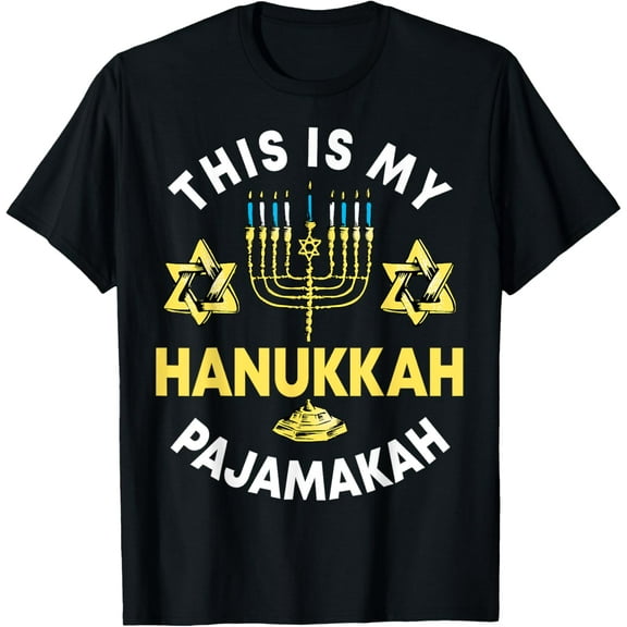 This Is My Hanukkah Pajamakah, Chanukah Pajama T-ShirtMen and women, Black T-shirt, size: Extra large S-4XL