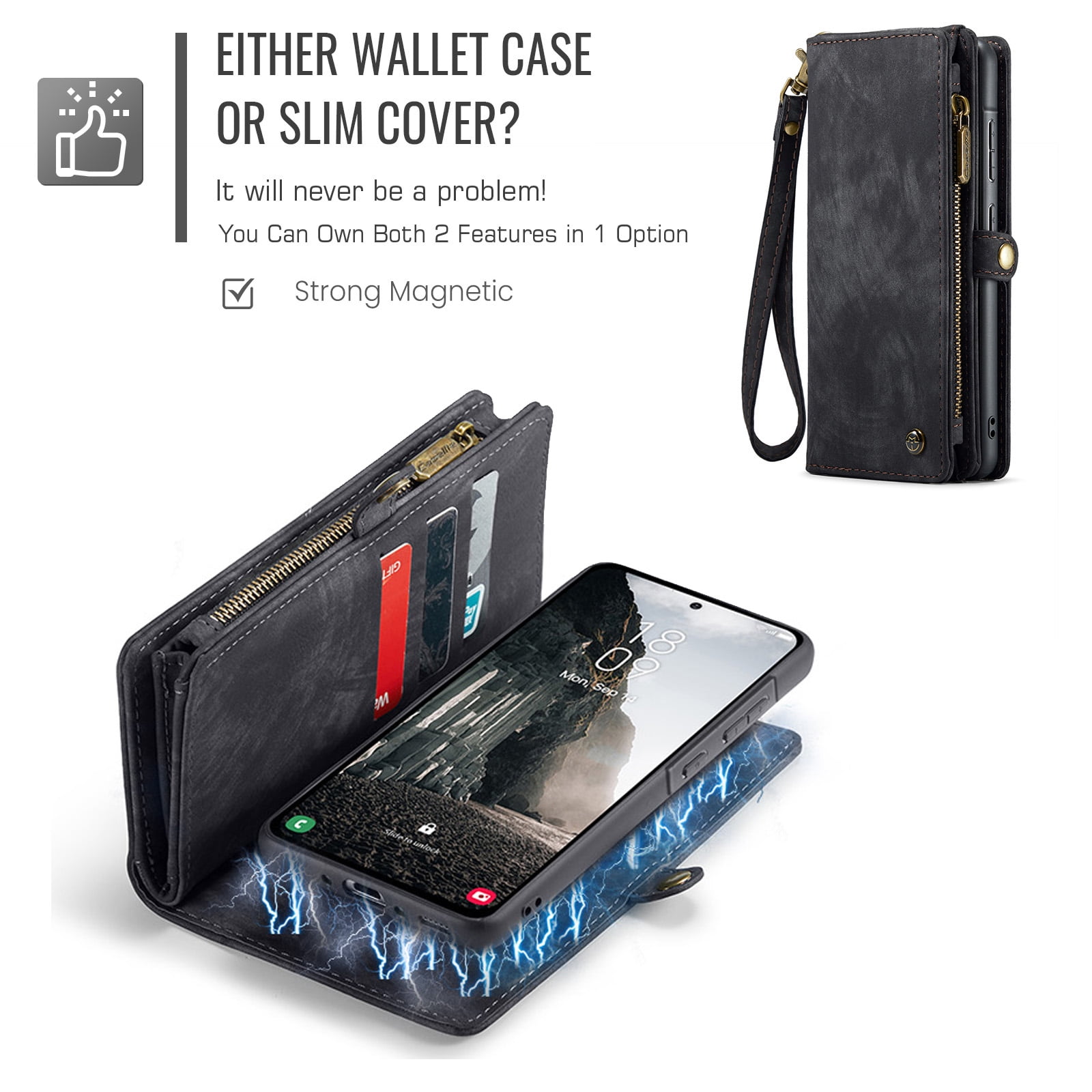 Dteck for Samsung Galaxy Note 10 Plus Wallet Case,Leather Zipper Wallet Case 8 Card Slots Holder Flip Purse Magnetic Handle Strap Shockproof Detachable Phone Cover For Samsung Galaxy Note 10+, Black