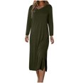 thumbnail image 3 of 50% Off Clear! Women Plus Size Dresses Women's Short Sleeved V-neck Fashion Print High Waist Mid-Calf V-neck Dress Army Green, L, 3 of 8
