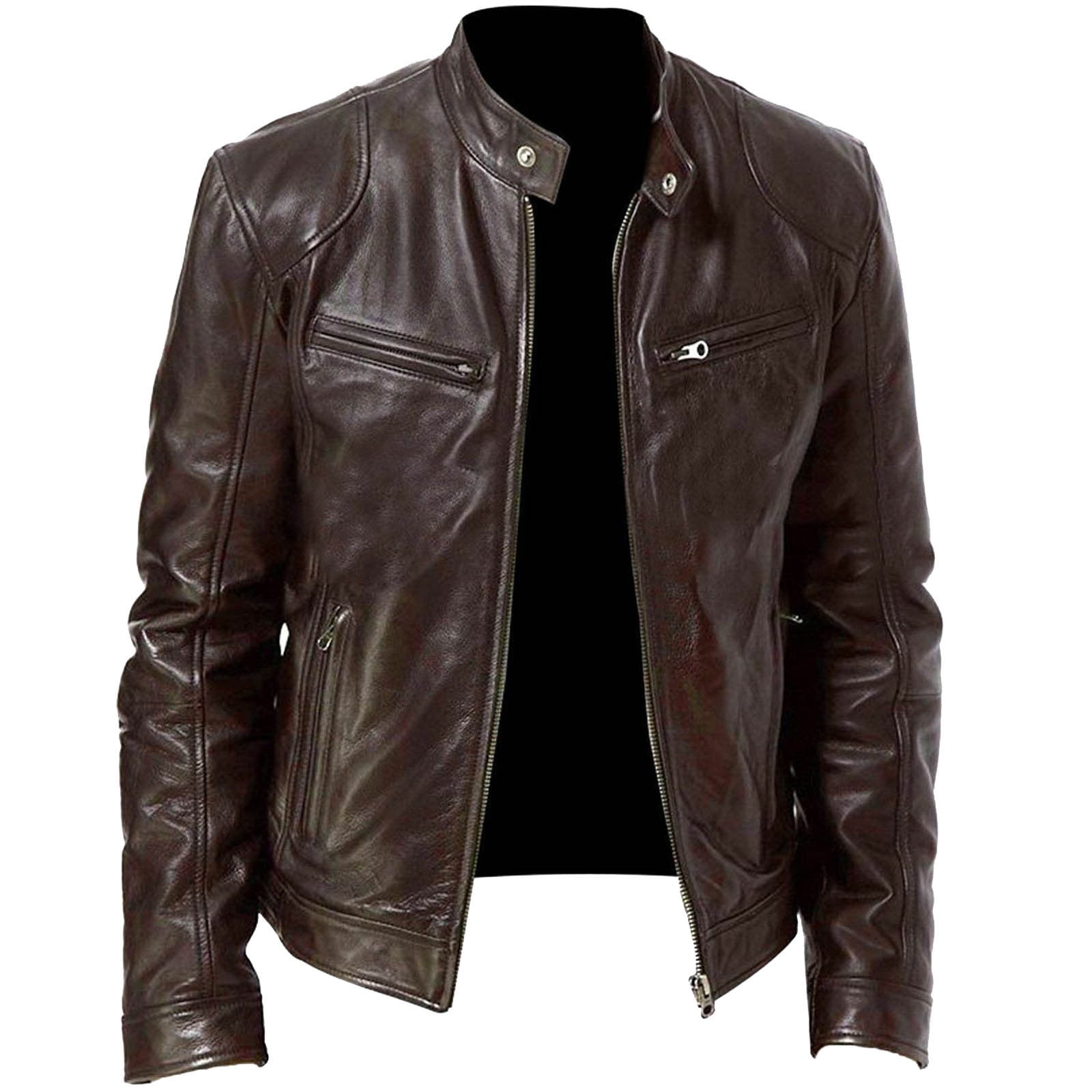 Aimik Mens Plus Size Leather Jacket Fall and Winter Men Jacket Vintage Coat