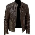 thumbnail image 2 of Miluxas Men's Stand Collar Leather Jacket Motorcycle Lightweight Faux Leather Outwear Brown XL(XL), 2 of 4
