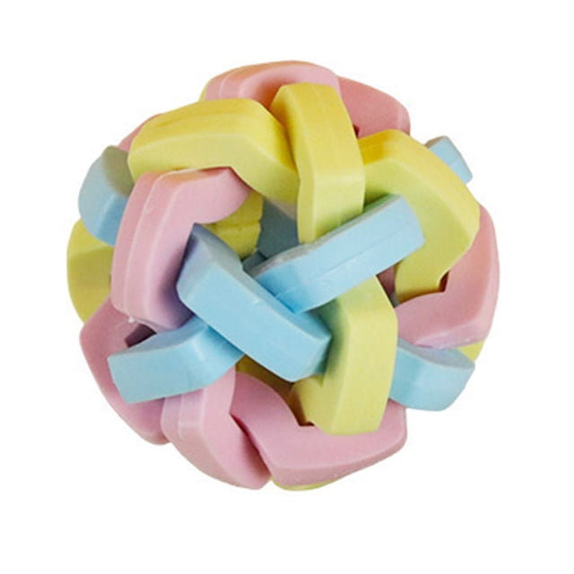 Pelota masticable para perros, colorida, entrelazada, con cascabel, de goma, interactiva, juguete masticable para mascotas para aliviar el aburrimiento y limpiar los dientes de perros y gatos.
