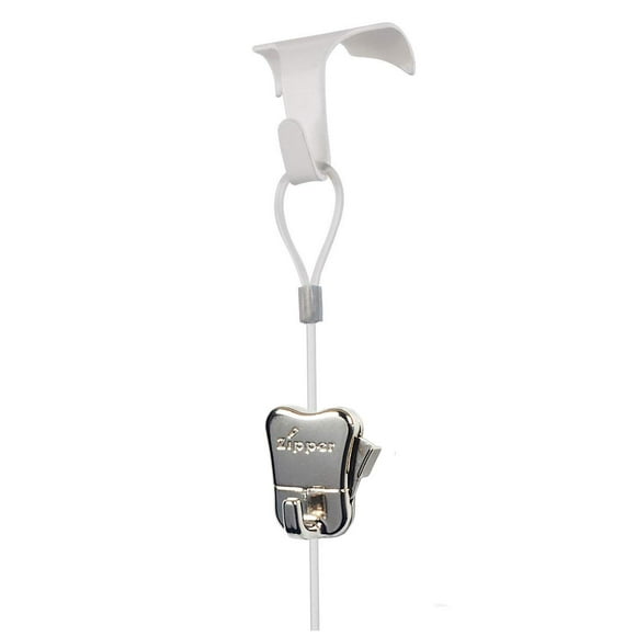 Stas 4 Pack Picture Rail Hanging System - White Metal Hooks + 78" Perlon Cords with Loop + Zipper Hooks