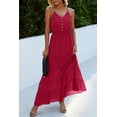 thumbnail image 5 of Vestido PRETTYGARDEN Maxi sin mangas con escote en V rojo profundo Talle S, 5 of 5