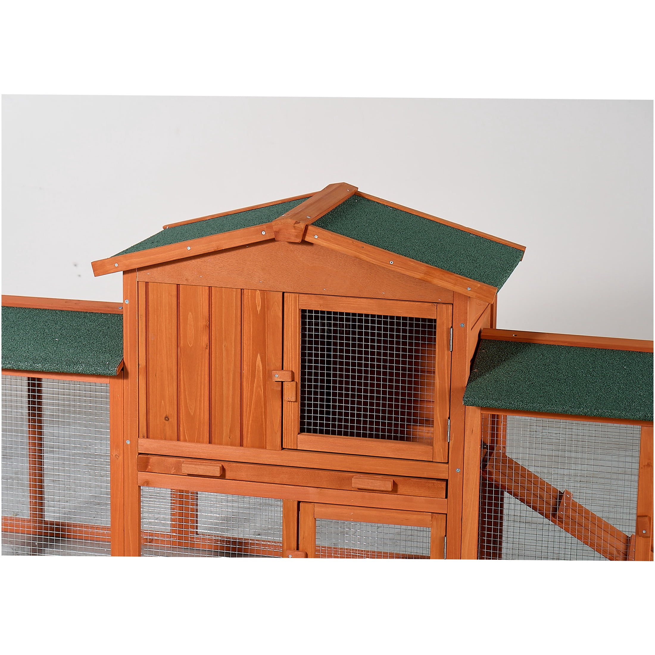 JERFIT Large Outdoor Rabbit Hutch with Run, Wooden Bunny Cage House, Waterproof Roof, Pull Out Tray, Ramp for Rabbits, Chickens, Guinea Pigs