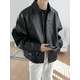 thumbnail image 3 of 2023 Nueva chaqueta de cuero de moda para hombre, chaqueta de béisbol de motocicleta informal de cuero sintético de ajuste holgado, estilo coreano, primavera y otoño, 3 of 5