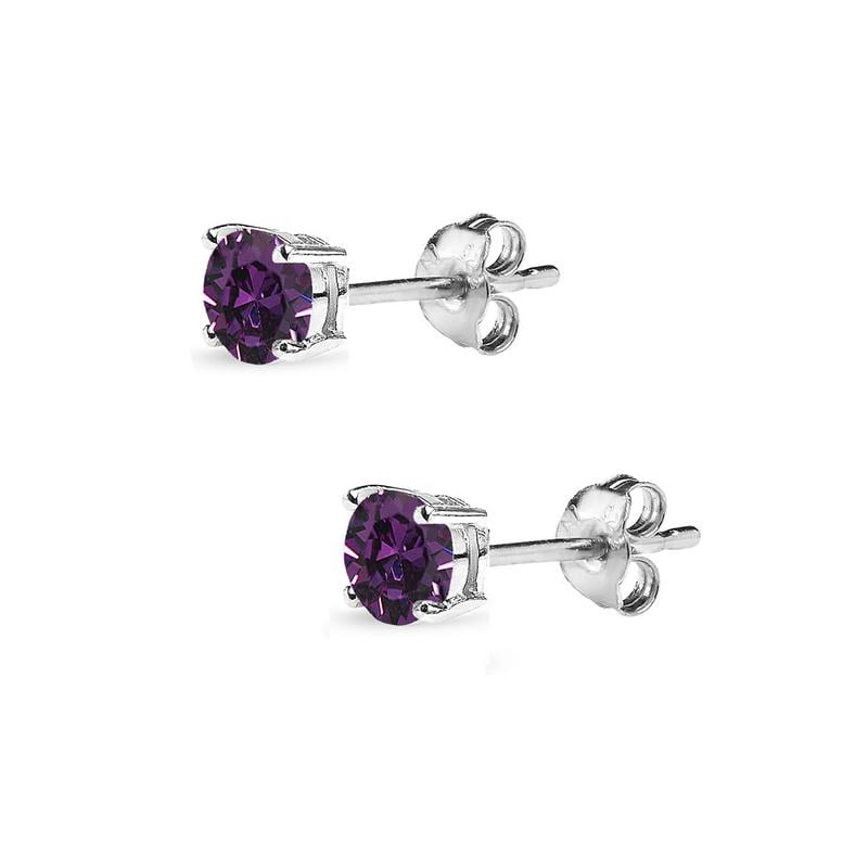 Sterling Silver 4mm Purple Stud Earrings Made with Swarovski Crystals