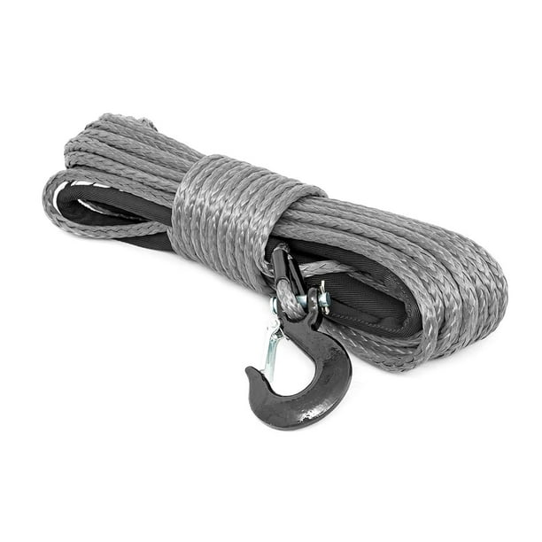 Rough Country Synthetic Winch Rope Gray Clevis Hook Protective