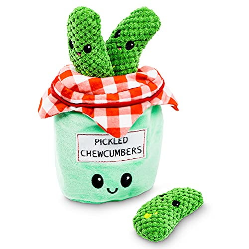 Pet Craft Supply Hide and Seek Plush Dog Toys Crinkle Squeaky Interactive Burrow Activity Puzzle Chew Fetch Treat Hiding Brain Stimulating Cute Funny Toy Bundle Pack -Pickles, for Medium B