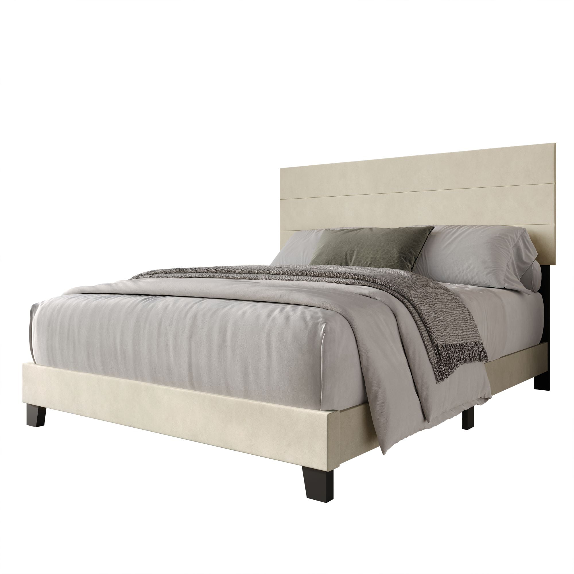 Home Design Vallejo Full Velvet Upholstered Panel Bed Frame For Adult, Box Spring Required, Beige