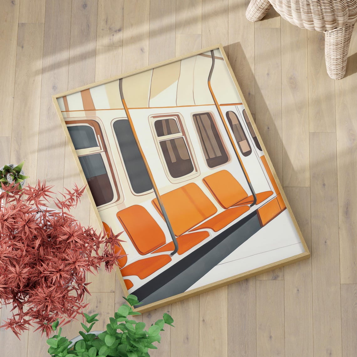 Orange White Subway Seats Poster, New York Wall Art