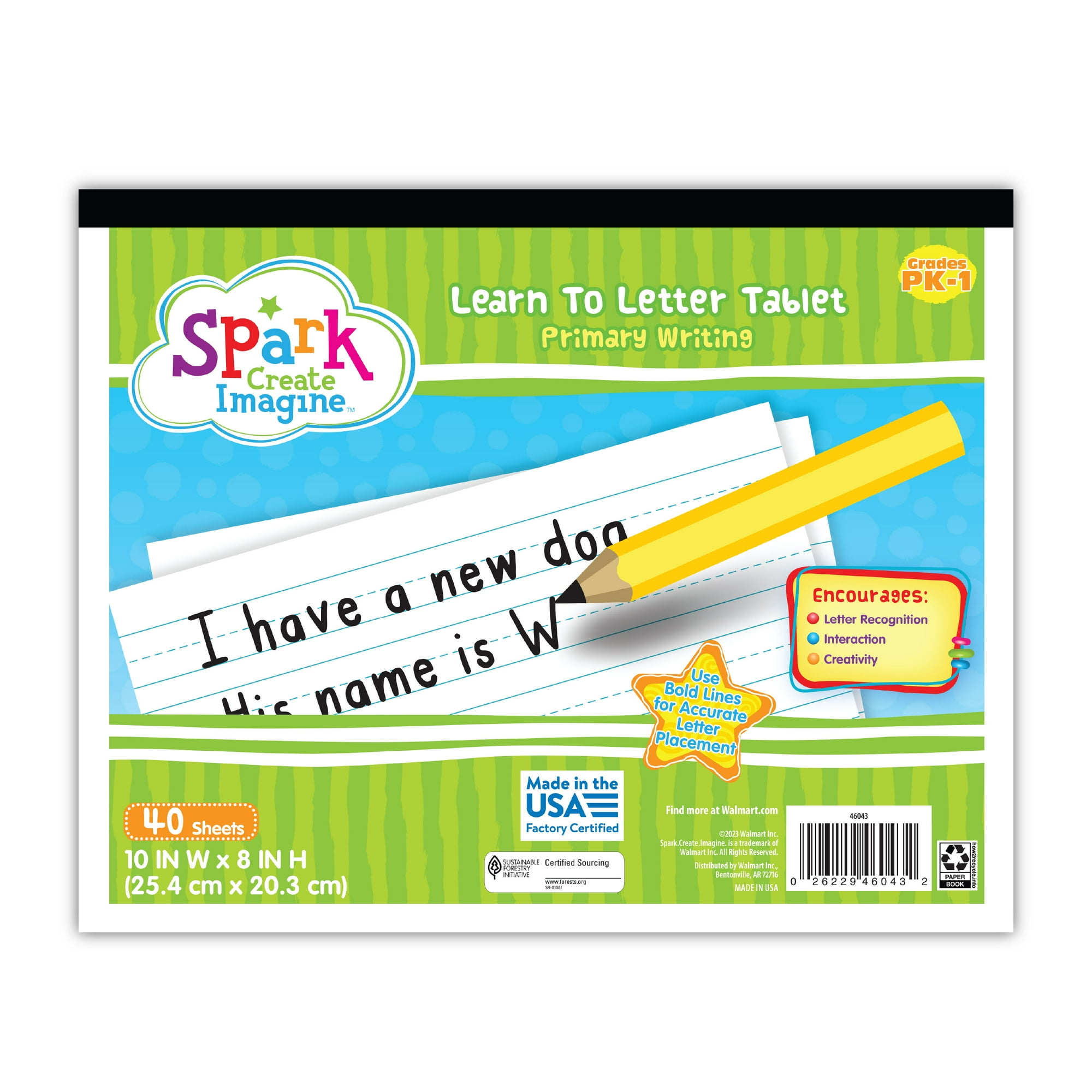 Spark Create Imagine 40 Sheets Primary Writing Tablet, 8x10, Primary Ruled