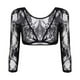 thumbnail image 1 of Fule - Camiseta corta transparente de encaje de malla para mujer, sin costuras, moldeadora, encogimiento de hombros, 1 of 8