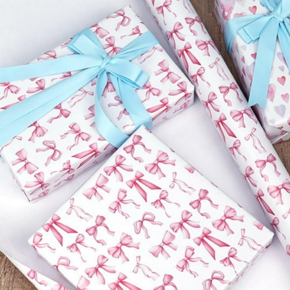 300x43cm Pink Bow Pattern Gift Wrapping Paper Bowknot Christmas Gift Packaging Papers Flower Bouquet Paper DIY Crafts Birthday Decor