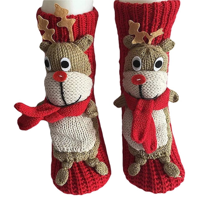Moyic Calcetines navideños antideslizantes de punto para suéter, calcetines cálidos gruesos de invierno, calcetines bonitos de animales con dibujos Kits de decoración para fiestas Numero 3 Moyic HA046740-03