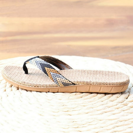 

Cathalem Slippers Linen Non-slip Flower Home Men s Ladies Slippers Beach Slippers Clips Women s slipper Womens Beach Flip Flops Brown 10.5