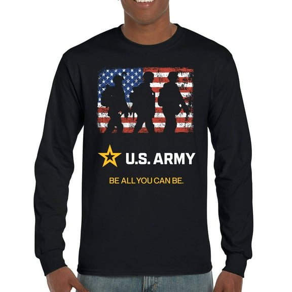 US Army Be All You Can Be Long Sleeve T-shirt American Flag Military Veteran DD 214 Patriotic Armed Forces Licensed