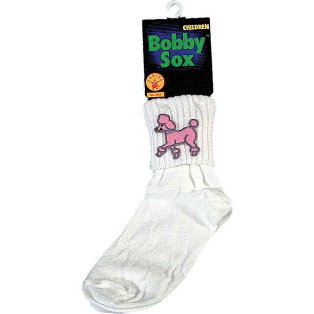 Children's Poodle Socks White Pink Bobbie 50's Sock Hop Kids Girls