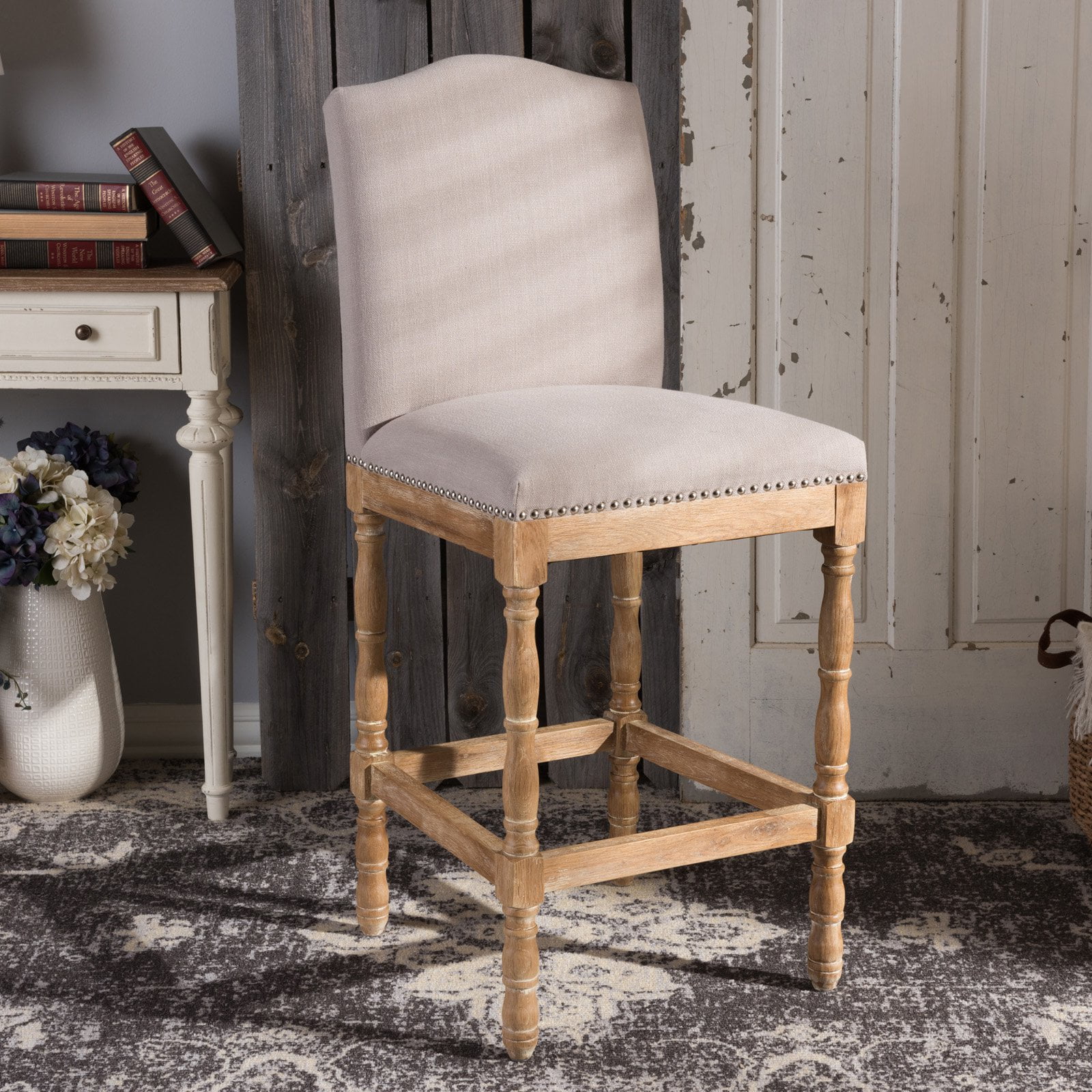 Baxton Studio Paige French Vintage Cottage Weathered Oak Finish Wood Baxton Studio Paige French Vintage Cottage Weathered Oak Finish Wood And Beige Fabric Upholstered Bar Stool Com