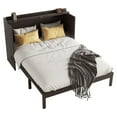 thumbnail image 2 of Noble House Queen Murphy Bed, Pine Wood Frame with Rattan Panel, Charging Station & Storage Drawer, Espresso, 2 of 21
