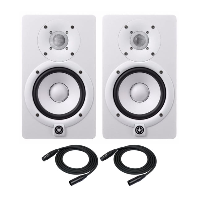 Par de monitores de estudio Yamaha HS5 Powered, blancos, con cables XLR