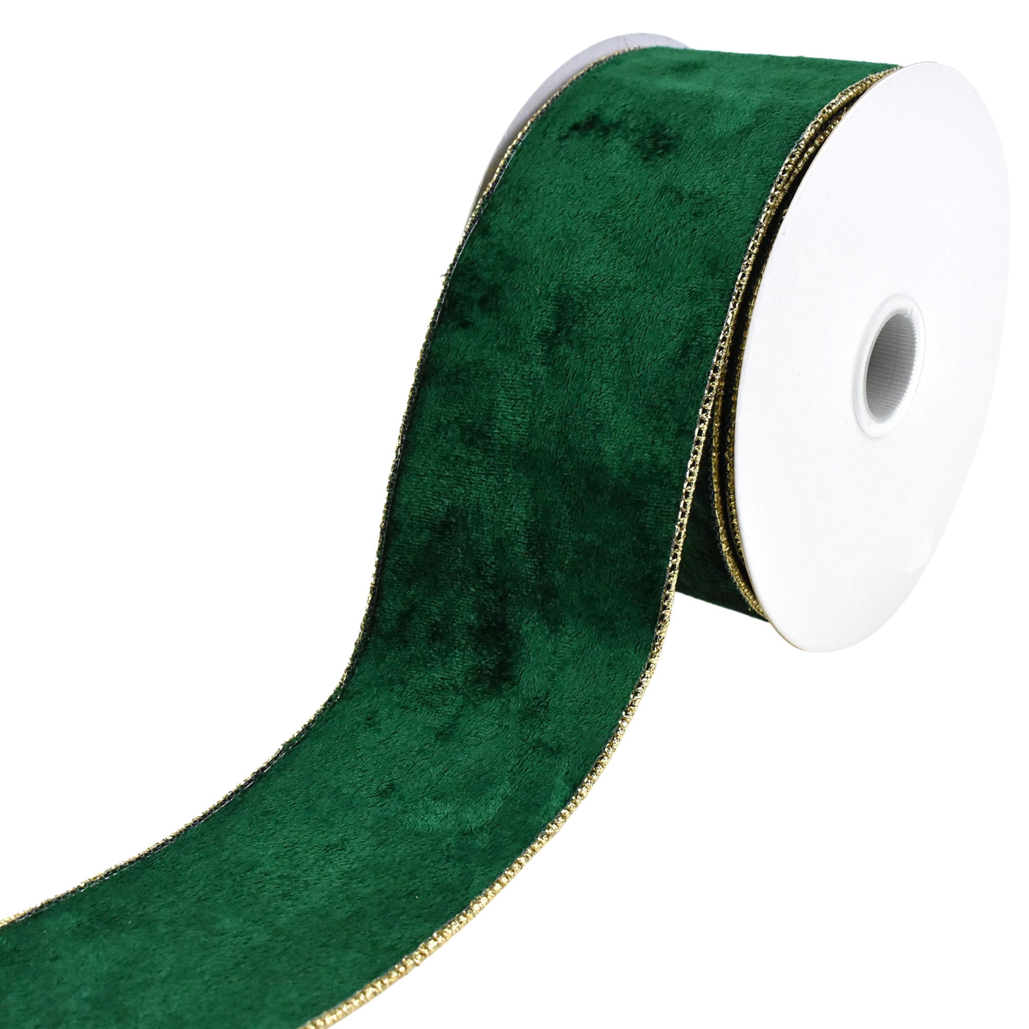 Christmas Velvet and Metallic Back Wired Ribbon, 2-1/2-Inch 10-Yard - Hunter Green/Gold