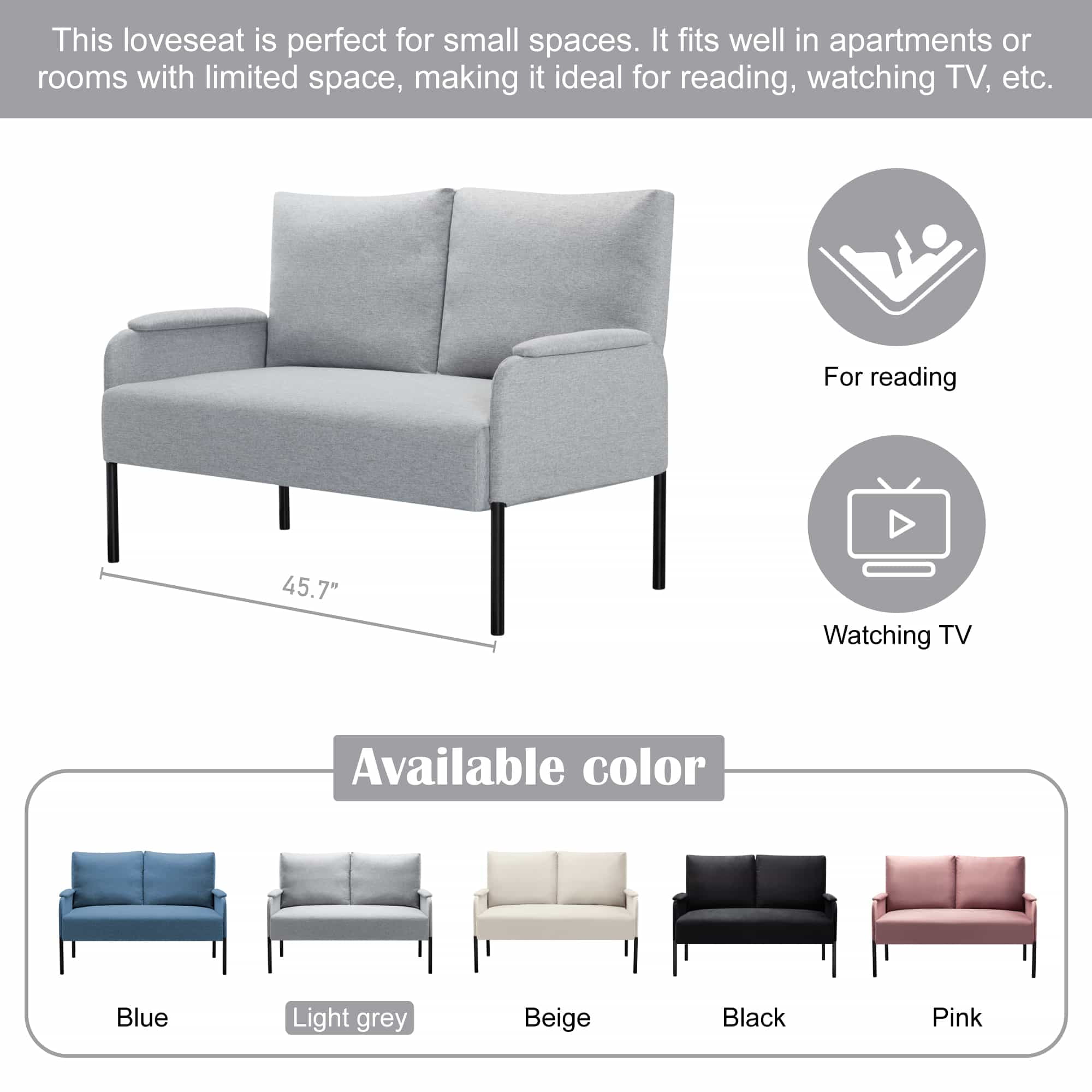 BSHTI Linen Blend Upholstery Loveseat Couch,2 Seating,Metal Frame,High-density Fam Seat Loveseat,Well in Apartments or Rooms with Limited Space(Light Gray)