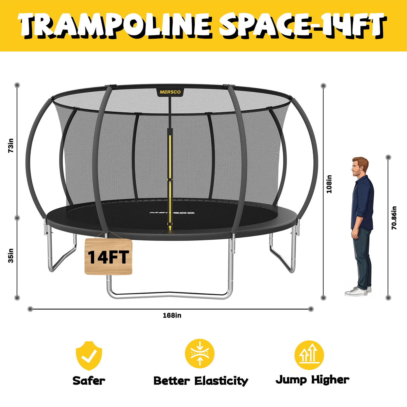 Mersco 12FT/14FT Trampoline for Kids and Adults,Pumpkin Outdoor Trampoline with Enclosure and Net,Jumping Trampoline SPACE for Boys and Girls Birthday Gifts,Black