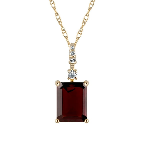 10k Yellow Gold Genuine Emerald-Cut Garnet Pendant Necklace
