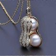 thumbnail image 1 of Women Crystal golden Necklace White Pearl golden peanut Pendant necklace Jewelry Sweater Chain,1pc, 1 of 4