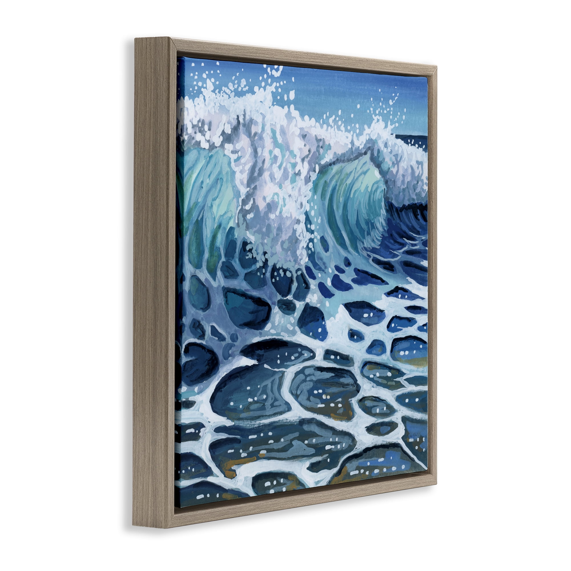 Stupell Industries Strong Crashing Waves on Beach Brown Framed Floater Canvas Wall Art, design by Kate Jarvik Birch