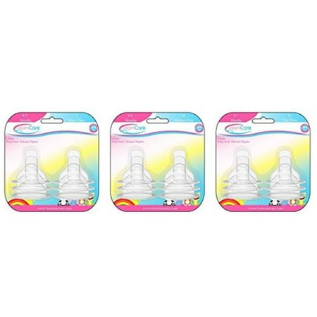 Wide Neck Silicone - BornCare BCWS-165-1 0-3 Months, Wide Neck Silicone Nipple - 6 Pack