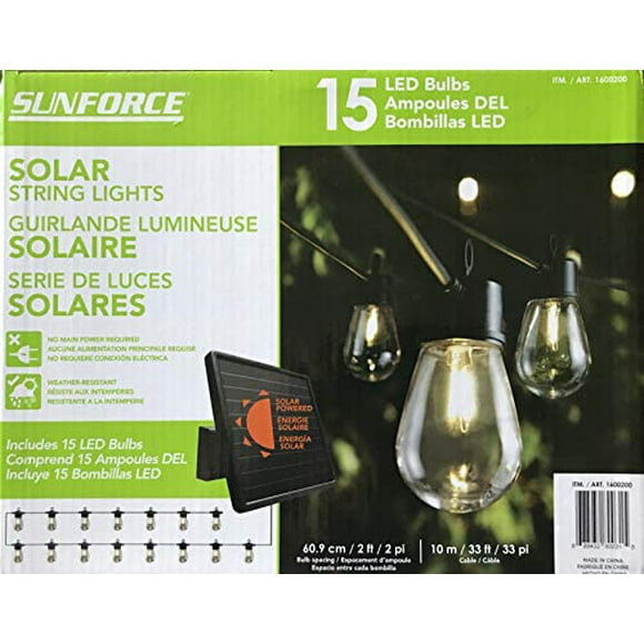 Sunforce Guirlande Lumineuse Solaire Extérieure Étanche à DEL de 33 Pi