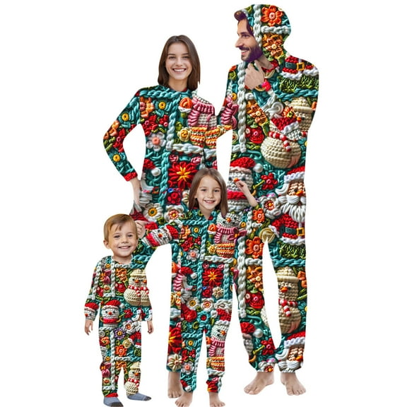 Odeerbi Christmas Onesie Pajamas for Family Holiday Sleep Jumpsuit Long Sleeve Family Christmas Pajamas Matching Sets Dad Fashion Printed Hooded Jumpsuit Sleepwear PJs Set Green