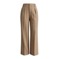 thumbnail image 4 of VEKDONE Dress Pants for Women Dressy Button Zipper Business Work Suit Pants Casual High Waisted Pleated Straight Trousers Solid Color Office Long Pants with Pockets Khaki L, 4 of 6