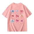 thumbnail image 3 of KKBOTIVE Girl's Bow Cute Graphic Tees Short Sleeve Preppy Summer T Shirt Baggy Tops Kids 100 Days of School Shirt, Light Pink Size: 7-8 Years, 3 of 5