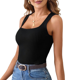 thumbnail image 2 of Camiseta Sin Mangas de Punto Acanalado Informal con Cuello Cuadrado de Verano para Mujer, Color Negro, Talla M, 2 of 6