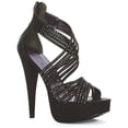 thumbnail image 2 of E-532-Mia, 5" Heel Womens Metallic Heel Sandal w/tripple straps & Studs. Black / 9, 2 of 2
