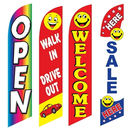 4 Advertising Swooper Flags Open Walk In Drive Out Welcome Sale Here