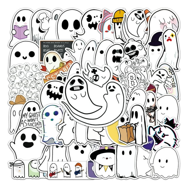 Calcomanías de vinilo con dibujos animados creativos de Ghost Stickers, 50 unidades