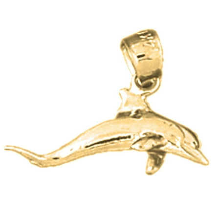 18K Yellow Gold Dolphin Pendant - 20 mm