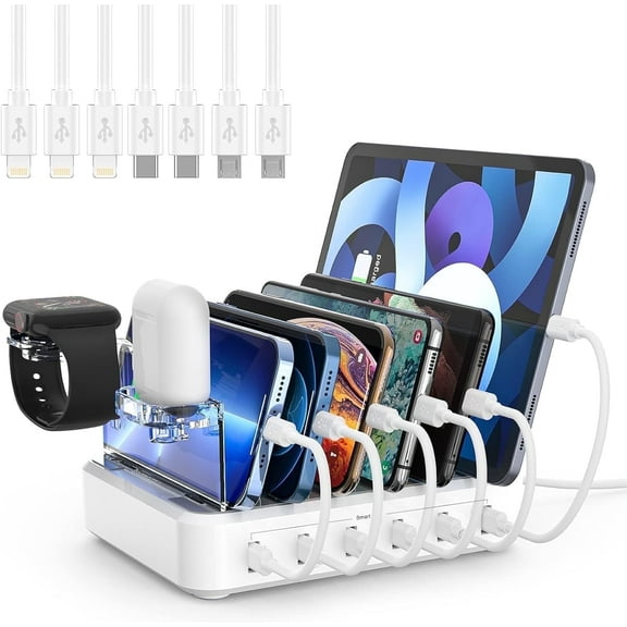 Tancola  60W 6-Ports USB Charging Station with 7 Mixed Charging Cables for Cellphone & Tablet